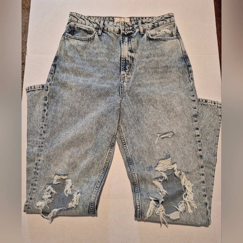 Free People High Rise Distressed Straight Leg Jeans